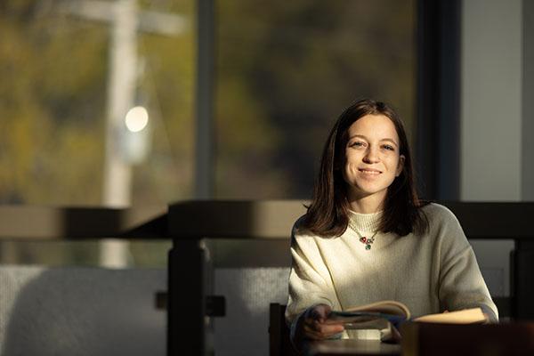 Student in library